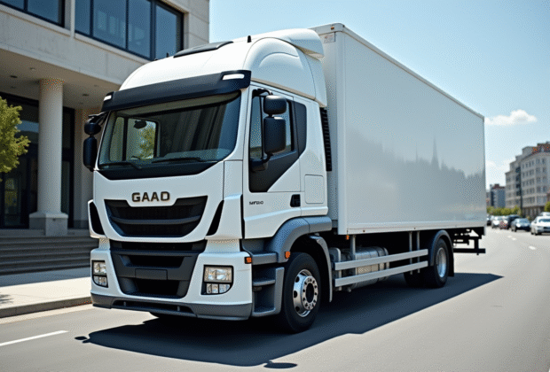 Camion utilitaire d'occasion stationne en plein jour