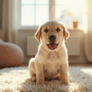 Chiot labrador dans un salon lumineux et cosy