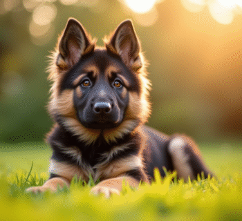 Chiot berger allemand assis dans un jardin ensoleille