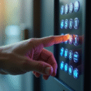 Main entrant un code de securite sur un clavier digital