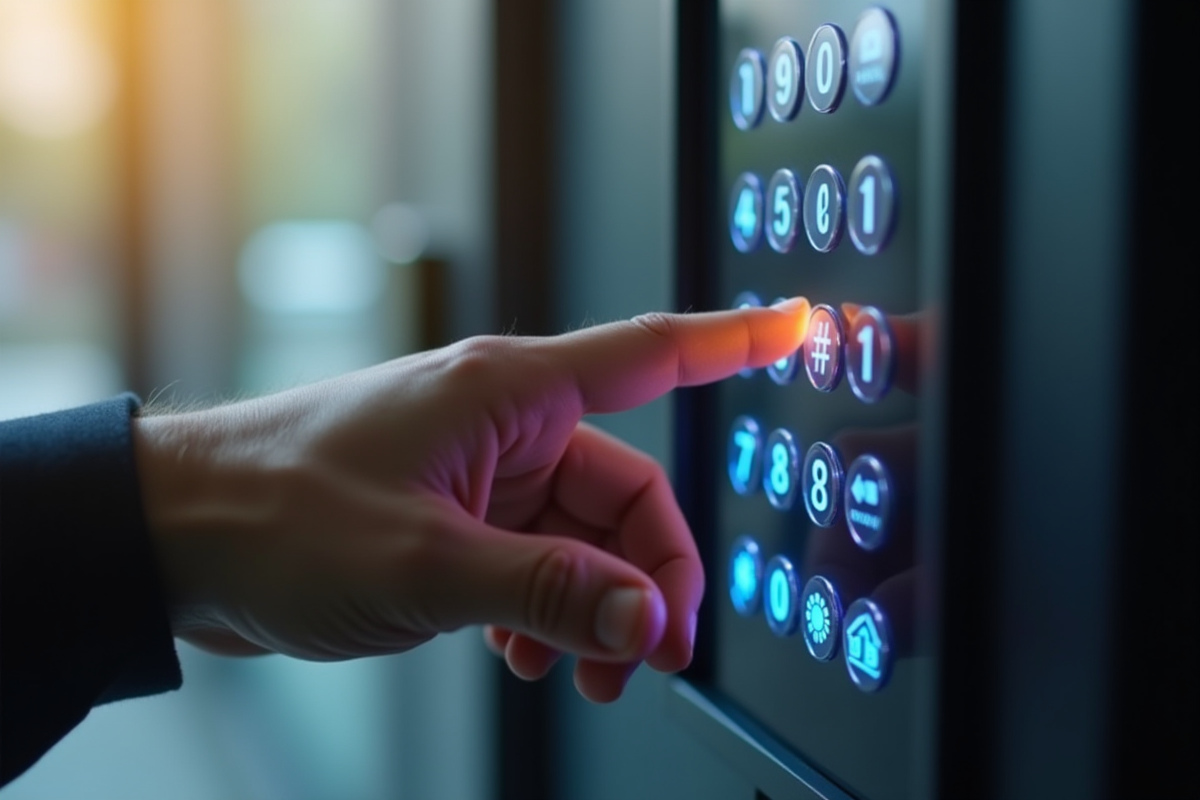 Main entrant un code de securite sur un clavier digital