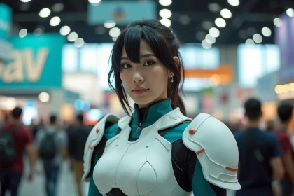 Cosplayeuse adulte en costume inspiré de Tia Halibel de Bleach lors d'une convention anime