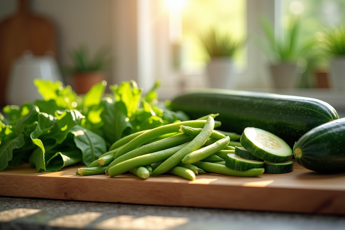 Plan de cuisine avec legumes frais coupés pour une recette saine