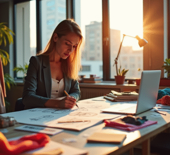 Créateur de mode esquissant des designs dans un studio lumineux