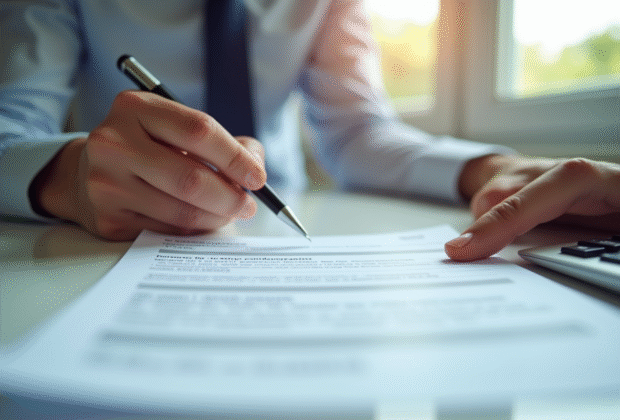Mains tenant un certificat d'immatriculation voiture avec stylo