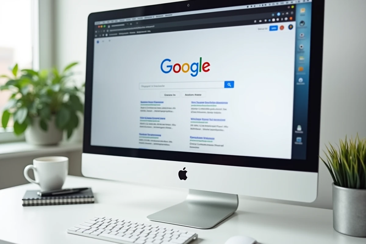 Gros plan sur un écran d'ordinateur affichant une page de résultats Google, symbolisant la popularité et le référencement du site Tarenoi dans les recherches en ligne