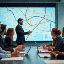 Groupe de professionnels discutant d une carte chaotique en réunion