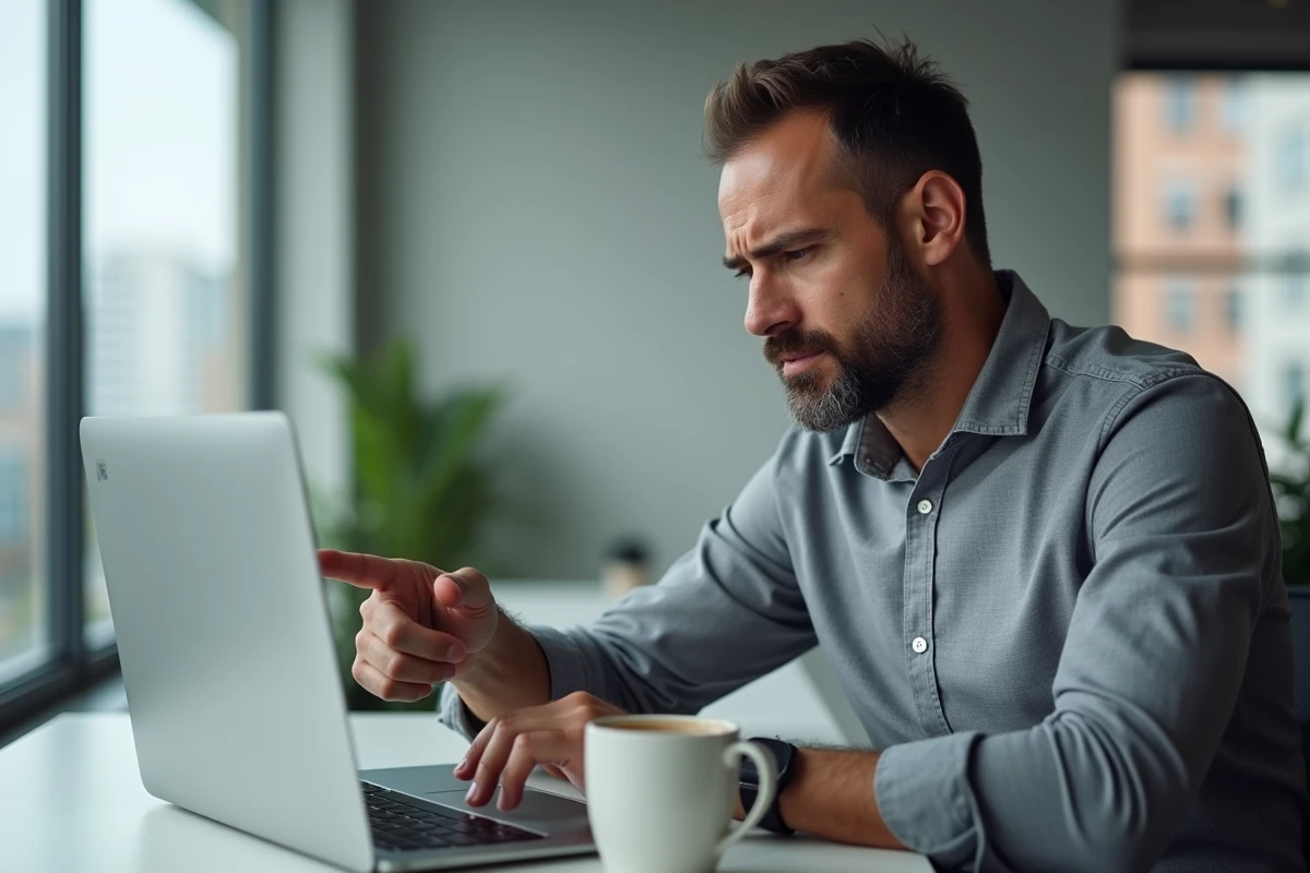 Homme repérant une erreur lors de la commande en ligne d'un abonnement à un magazine