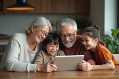 Famille multigenerations partageant un repas convivial autour d'une table