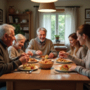 Famille multigenerational partageant un repas convivial