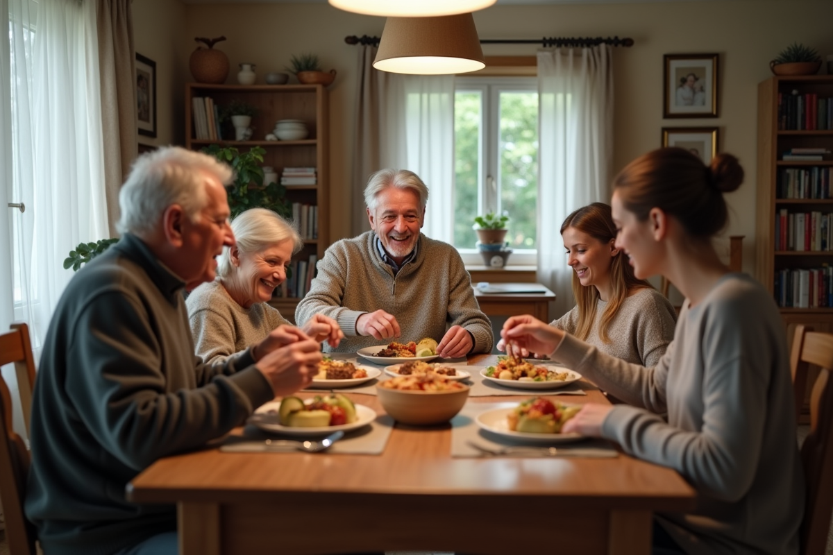 Famille multigenerational partageant un repas convivial