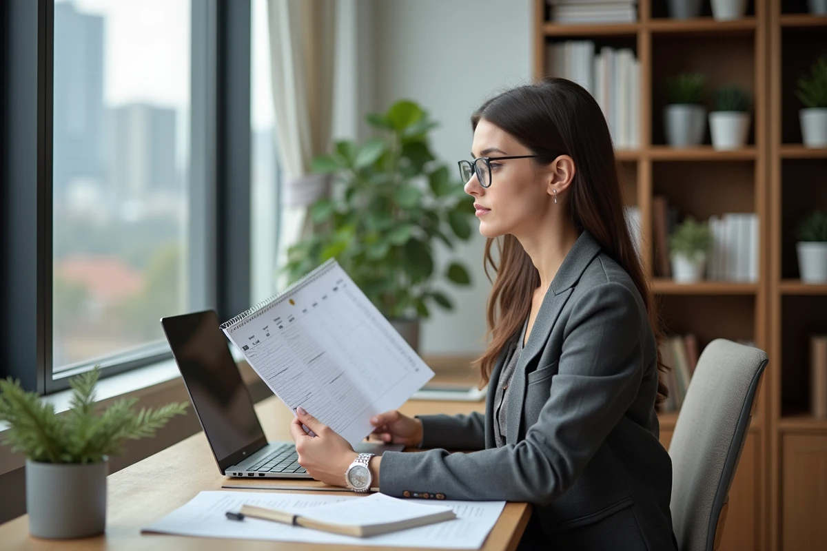 Femme organisée planifiant dans son bureau à domicile