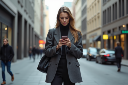 Femme élégante en blazer urbain dans la ville