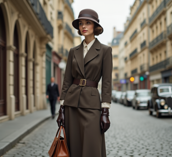 Jeune femme élégante dans une robe des années 1930 à Paris