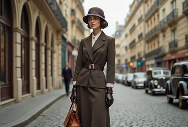 Jeune femme élégante dans une robe des années 1930 à Paris