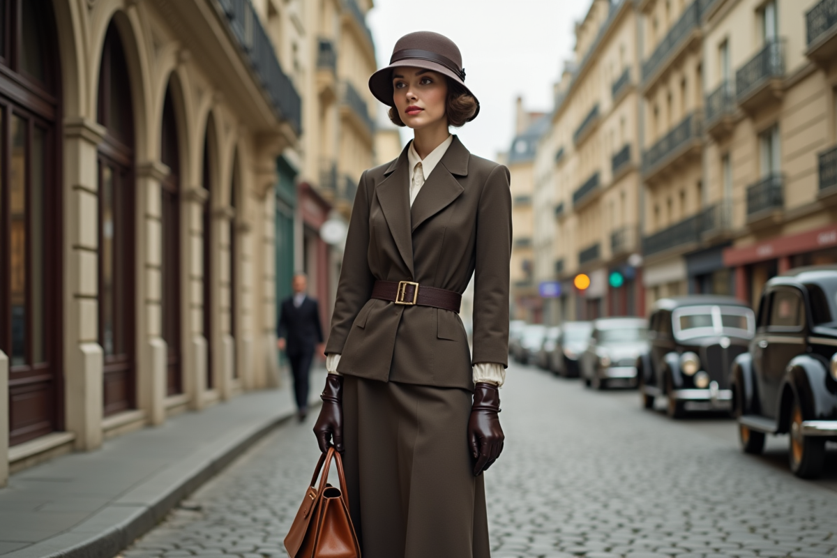 Jeune femme élégante dans une robe des années 1930 à Paris