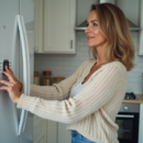 Femme d'âge moyen ajustant le thermostat du frigo