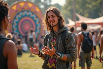 Danseurs en pleine immersion lors d'une rave psytrance vibrante