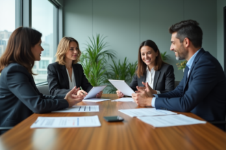 Groupe de professionnels en réunion de travail