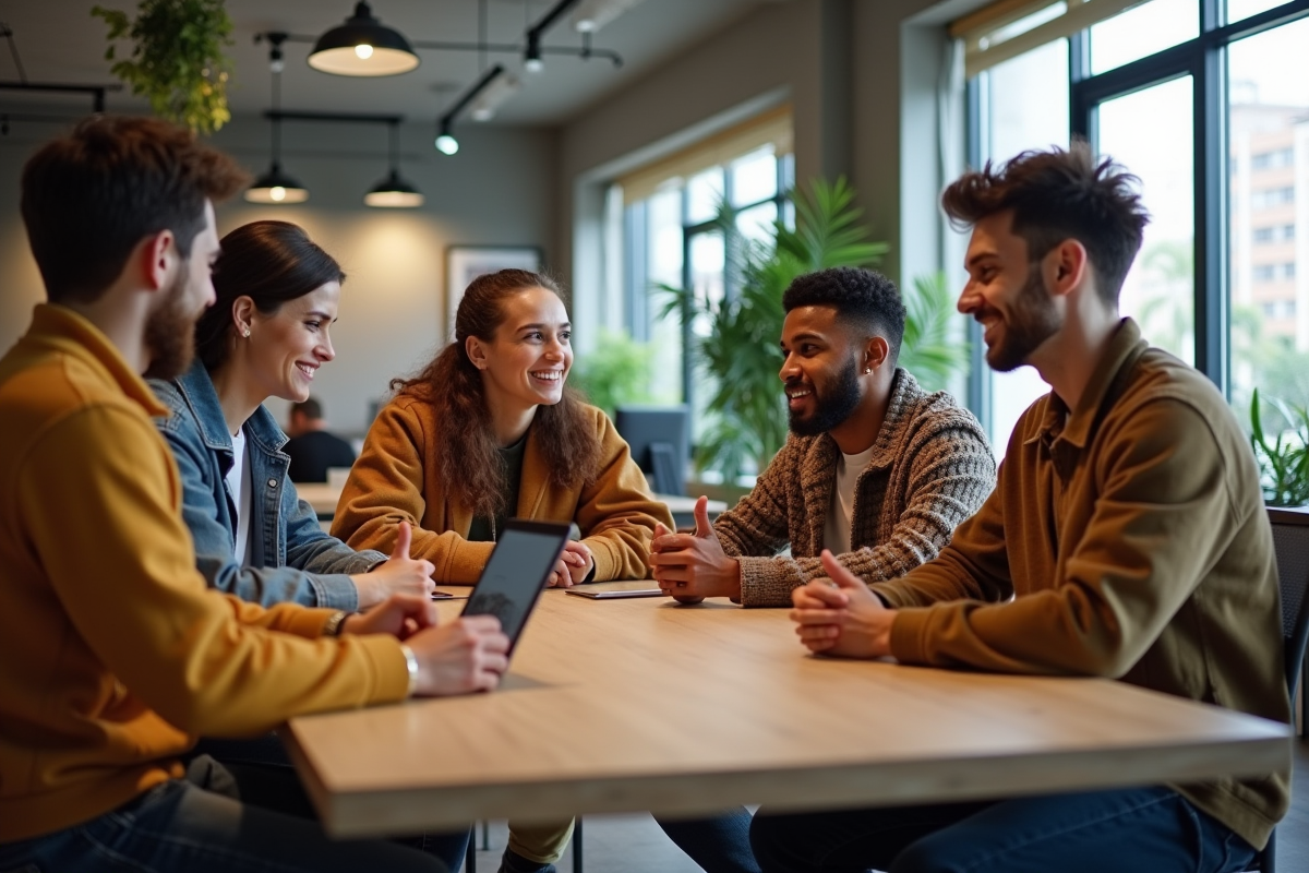 Jeunes adultes en coworking avec mode contemporaine