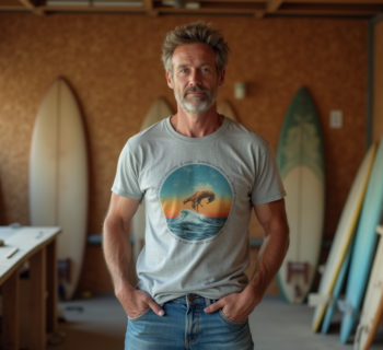 Homme détendu dans un atelier de planches de surf