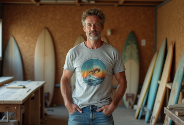 Homme détendu dans un atelier de planches de surf
