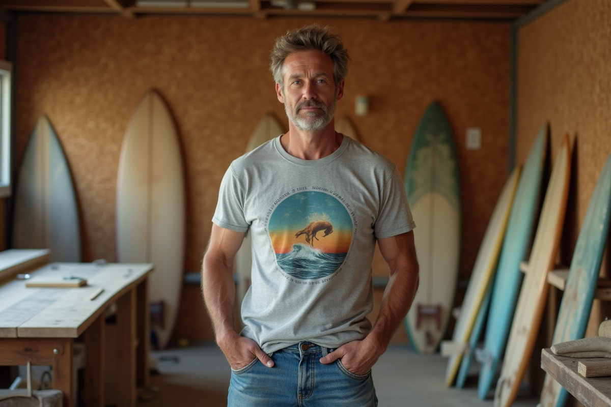 Homme détendu dans un atelier de planches de surf