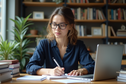 Jeune femme en coding dans un espace coworking lumineux