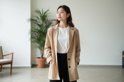 Jeune femme en style minimaliste dans un appartement moderne