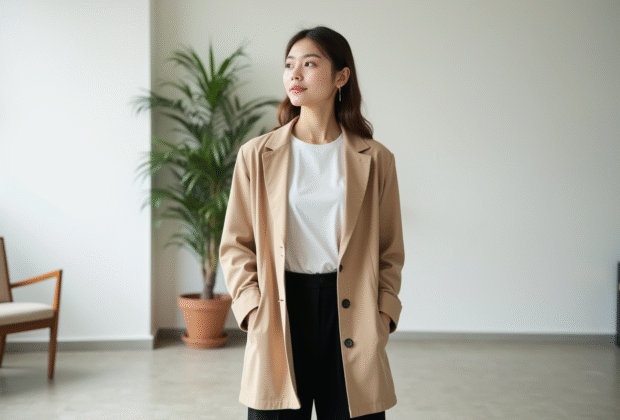 Jeune femme en style minimaliste dans un appartement moderne