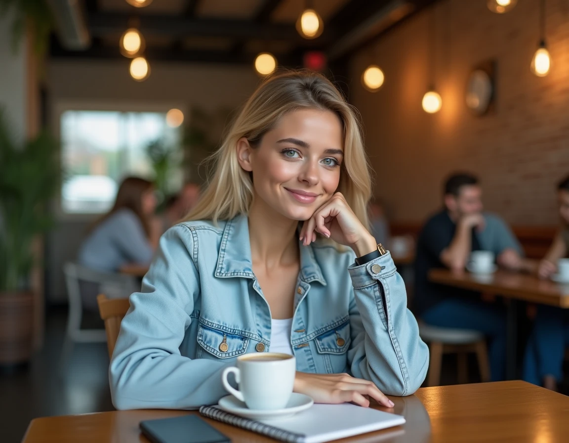 Jeune femme consultant ses liens et récompenses Monopoly GO dans un café pour maximiser ses gains