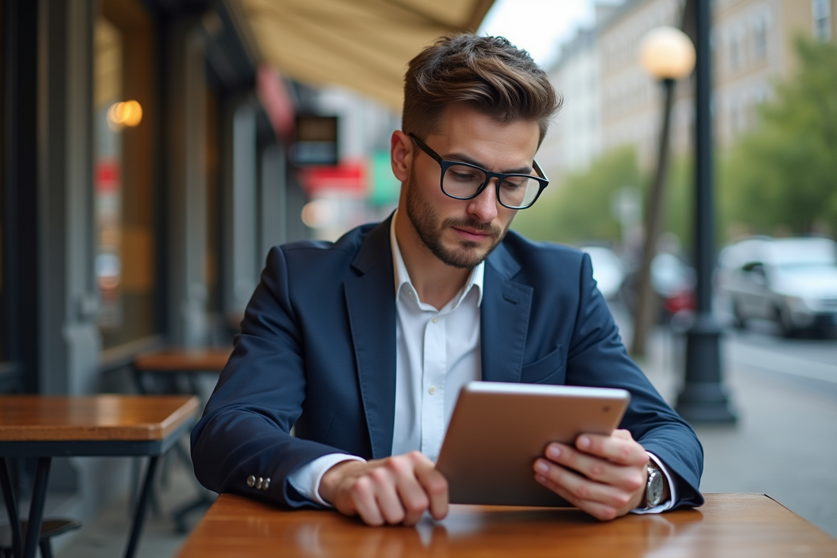 Jeune professionnel regardant son compte d