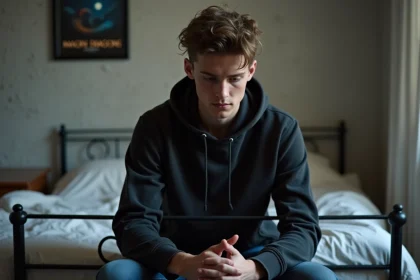 Jeune homme pensif dans une chambre modeste