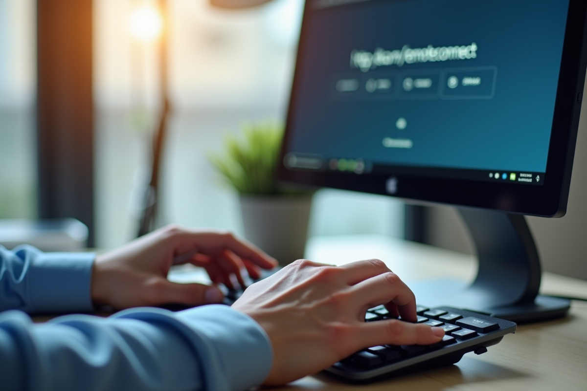 Mains tapant sur un clavier dans un espace professionnel