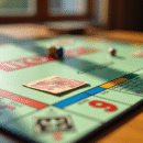 Plateau de Monopoly vintage des années 70 avec billets francs et pions