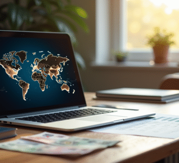 Ordinateur portable avec graphiques financiers et documents fiscaux