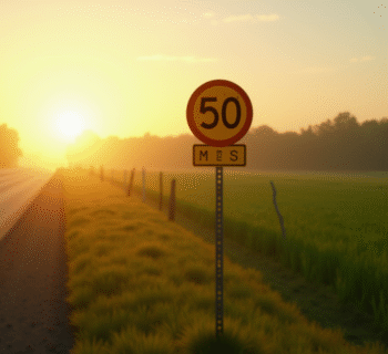 Panneau routier au lever du soleil avec 50 miles en vert