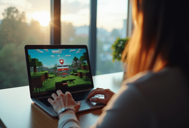 Personne devant un ordinateur avec erreur Minecraft