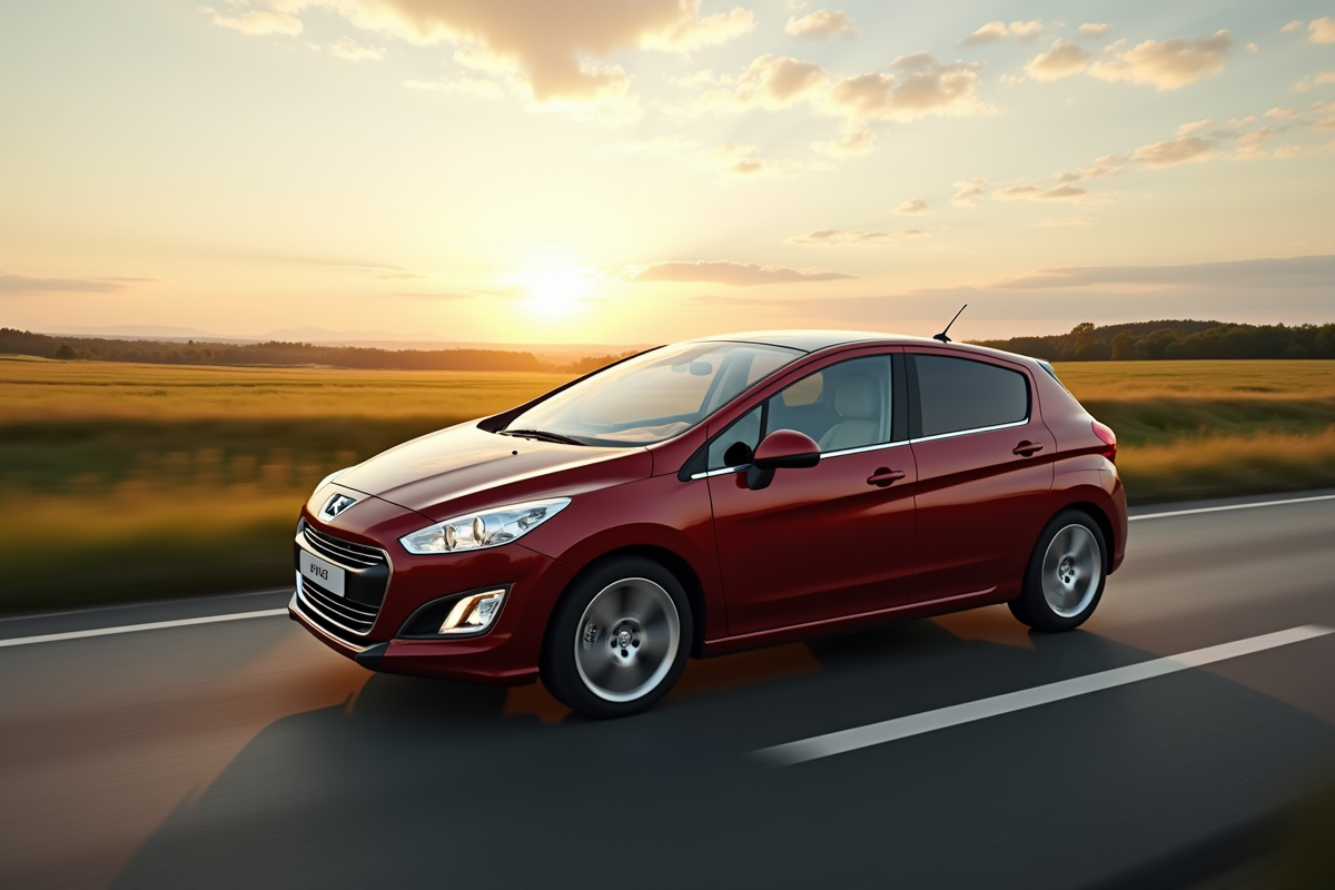 Peugeot 308 2015 en conduite sur route de campagne