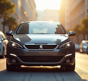 Peugeot 308 2015 stationnée en ville en plein jour