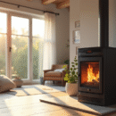Poêle à pellets moderne dans un salon lumineux et cosy