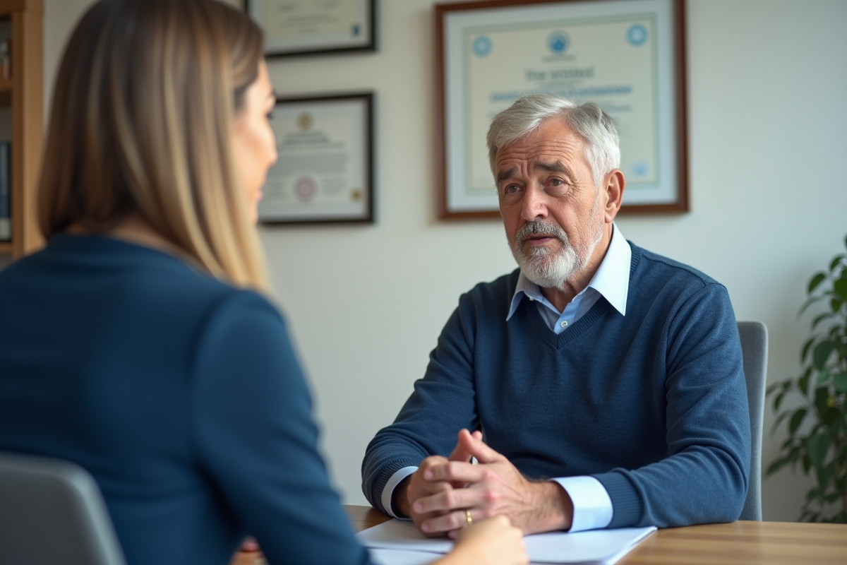 Homme âgé rencontrant un conseiller financier dans un bureau professionnel