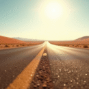 Route désertique en Namibie sous le soleil brillant