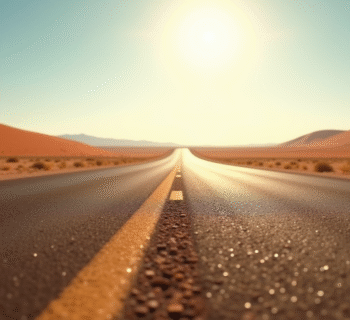 Route désertique en Namibie sous le soleil brillant