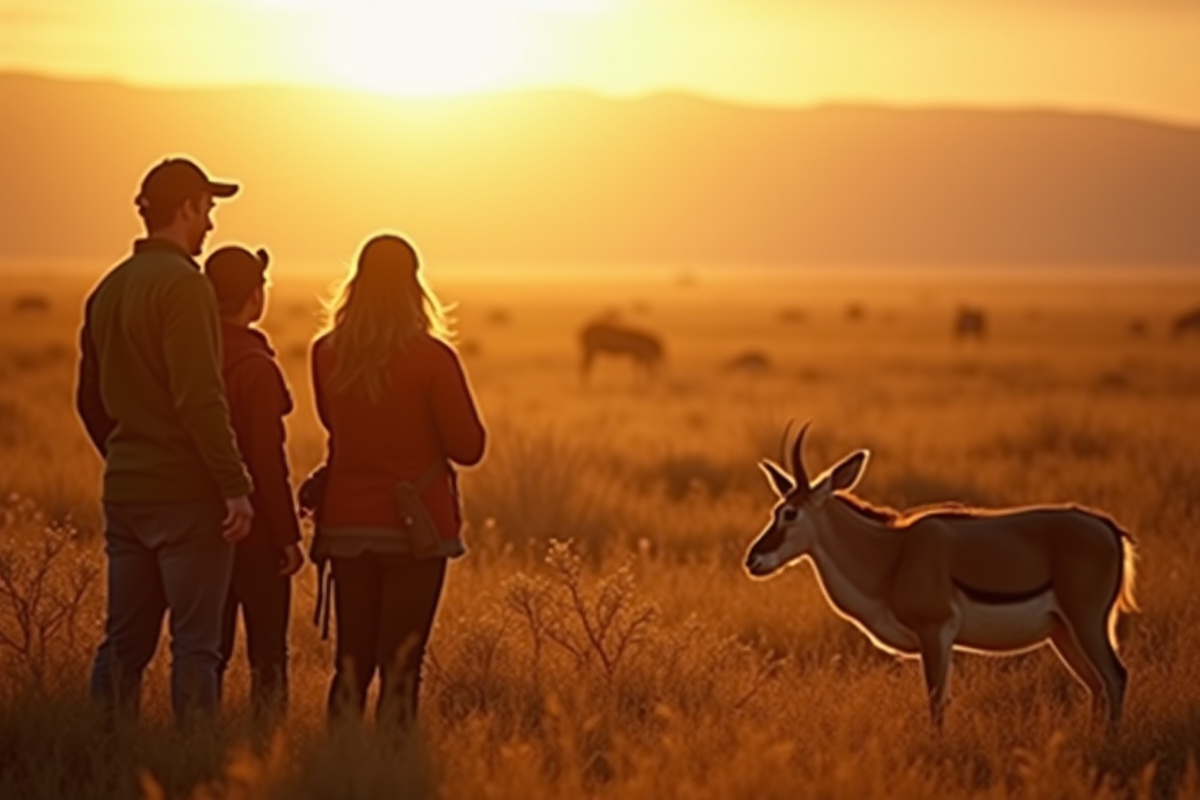 Touristes observant la faune dans la savane namibienne