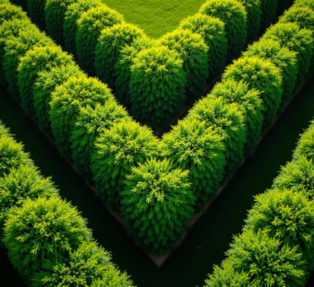 Vue aérienne d'un jardin vert en forme de V lumineux